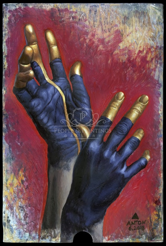 Two Right Hands People And Paintings